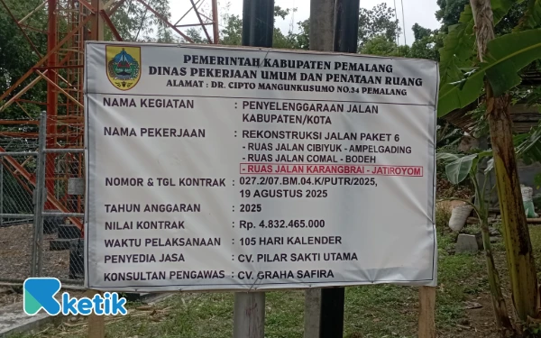 Foto Papan Informasi Proyek yang terpampang di ruas Jalan Karangbrai-Jatiroyom (Foto: Slamet/Ketik)
