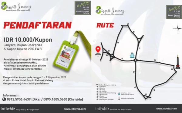 Foto Ilustrasi dan pamflet kegiatan Funwalk Whiz Prime Hotel Basuki Rahmat Malang. (Foto: Dok. Whiz Prime Hotel Basuki Rahmat Malang)