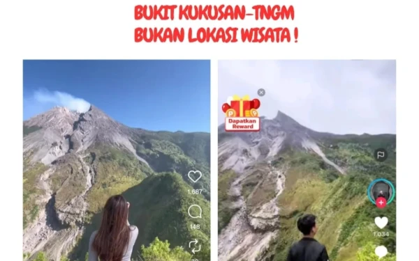 Foto Jangan ikut-ikutan konten viral yang menyesatkan! BUKIT KUKUSAN BUKAN LOKASI WISATA! Lokasi ini berbahaya, berada di zona larangan dan berisiko tinggi.  (Foto: Dok Balai TNGM for Ketik.com)
