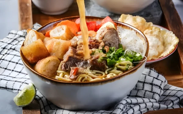 Foto View satu mangkok soto mie yang lezat di Soto Mie Pak Kadir Malang. (Foto: Dok. Soto Mie Pak Kadir Malang)