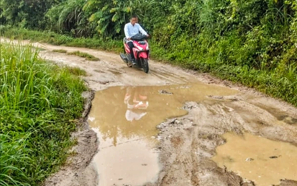 Foto Salah satu akses jalan menuju perumahan Royal Cattleya Sosopan di Kotapinang, Labusel yang dikeluhkan debitur. (FOTO: dokumen warga perumahan)