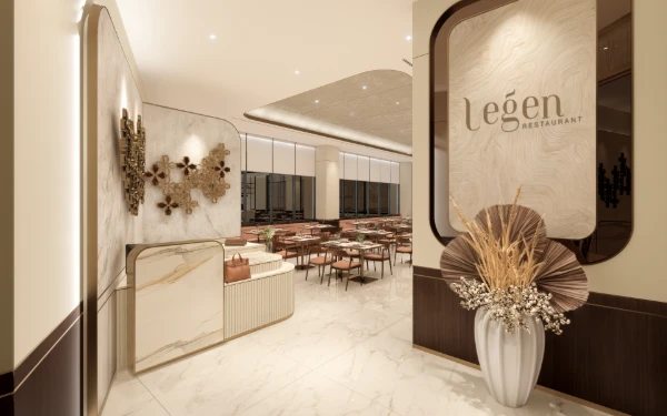 Foto View Legen Restaurant yang elegan dengan nuansa warna coklat hangat sebagai wajah baru Atria Hotel Malang. (Foto: Atria Hotel Malang for Ketik.com)