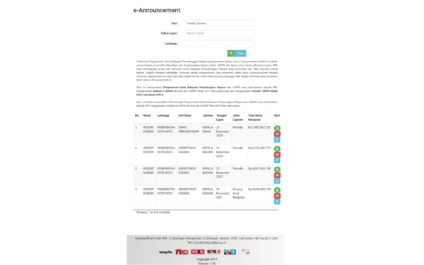 Foto e-LHKPN Kadishub Kota Batu Hendry Suseno. (Foto: e-LHKPN)