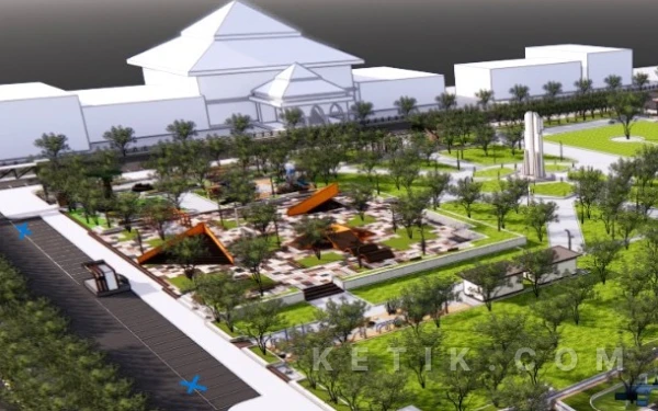 Foto Salah satu kantong parkiran di Alun-Alun Jayandaru Sidoarjo (kiri) yang akan dibuka dengan tarif parkir khusus dan petugas resmi Dishub Sidoarjo. (Foto: Fathur Roziq/Ketik.com)