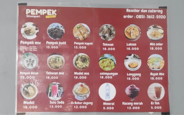 Foto Aneka menu dari pempek silampari cabang jambangan pada Rabu, 11 Februari 2026.(Foto : Rega Yuancahya Faiz Kristama / ketik.com)