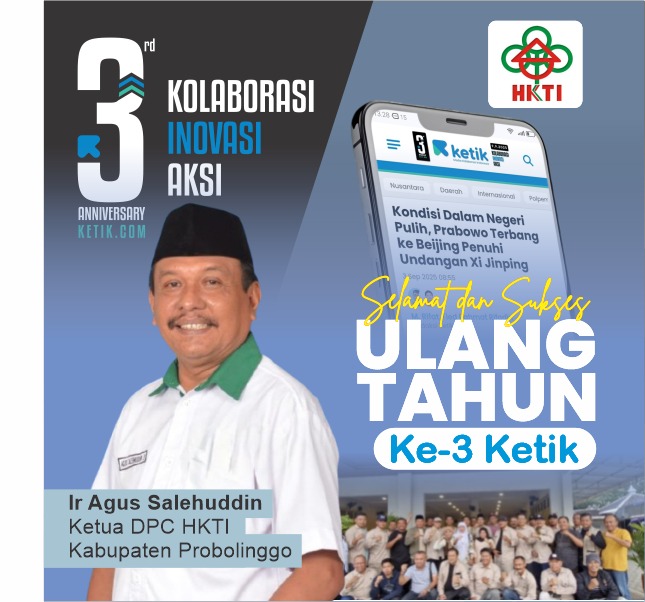 Ucapan HUT ke-3 Ketik.com 9-9-2025 oleh Ir. Agus Salehuddin