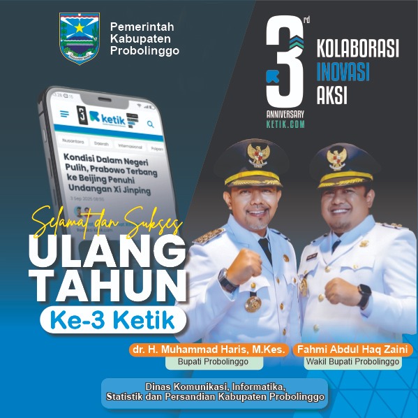 Ucapan HUT ke-3 Ketik.com 9-9-2025 oleh Dinas Komunikasi dan Informatika Kabupaten Probolinggo