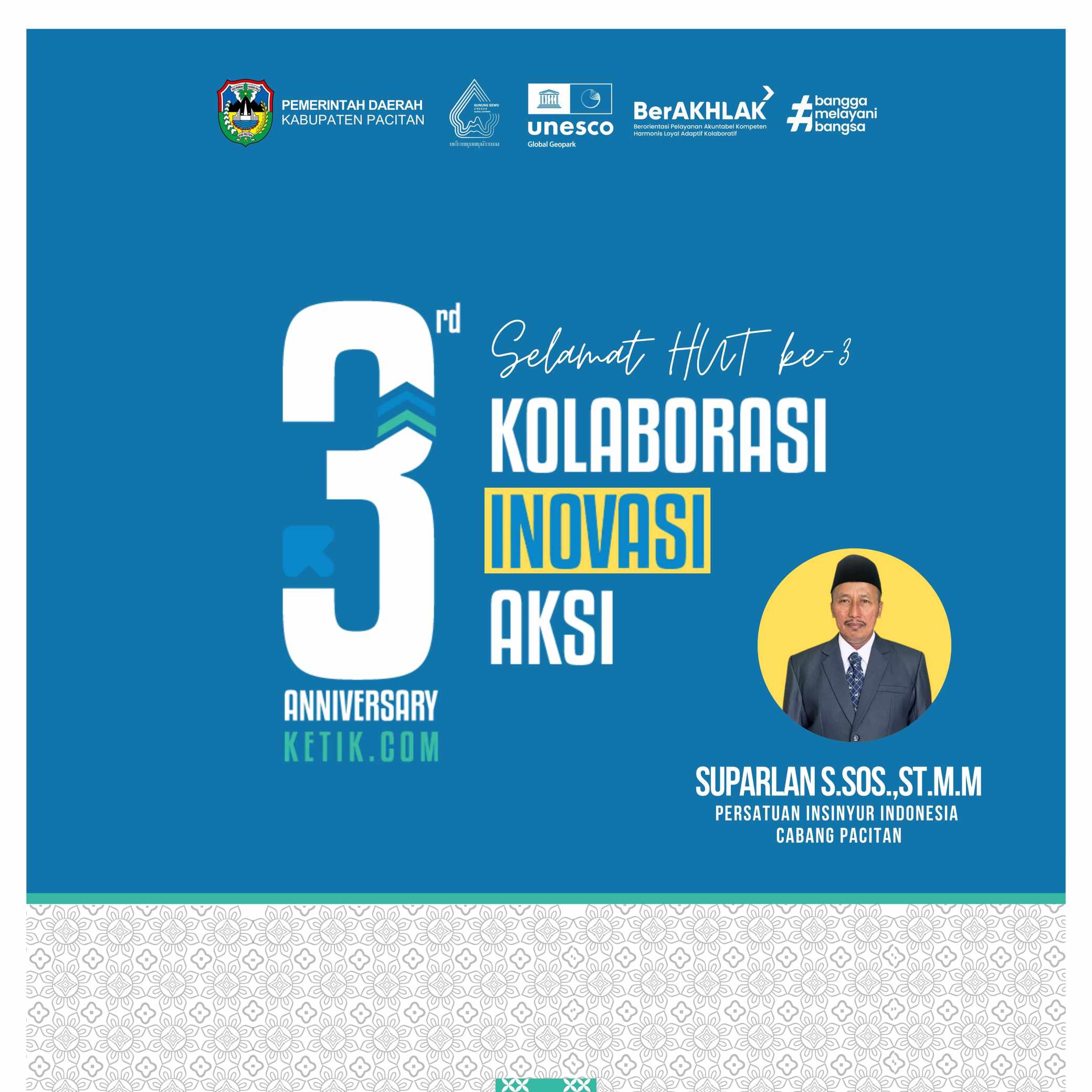 Ucapan HUT ke-3 Ketik.com 9-9-2025 oleh Suparlan, S.Sos, ST, M.M