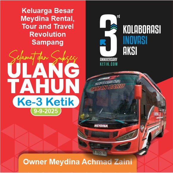 Ucapan HUT ke-3 Ketik.com 9-9-2025 oleh Keluarga Besar Meydina Rental, Tour & Travel Revolution Sampang