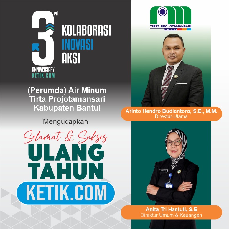 Ucapan HUT ke-3 Ketik.com 9-9-2025 oleh Perumda Air Minum Tirta Projotamansari Kab. Bantul