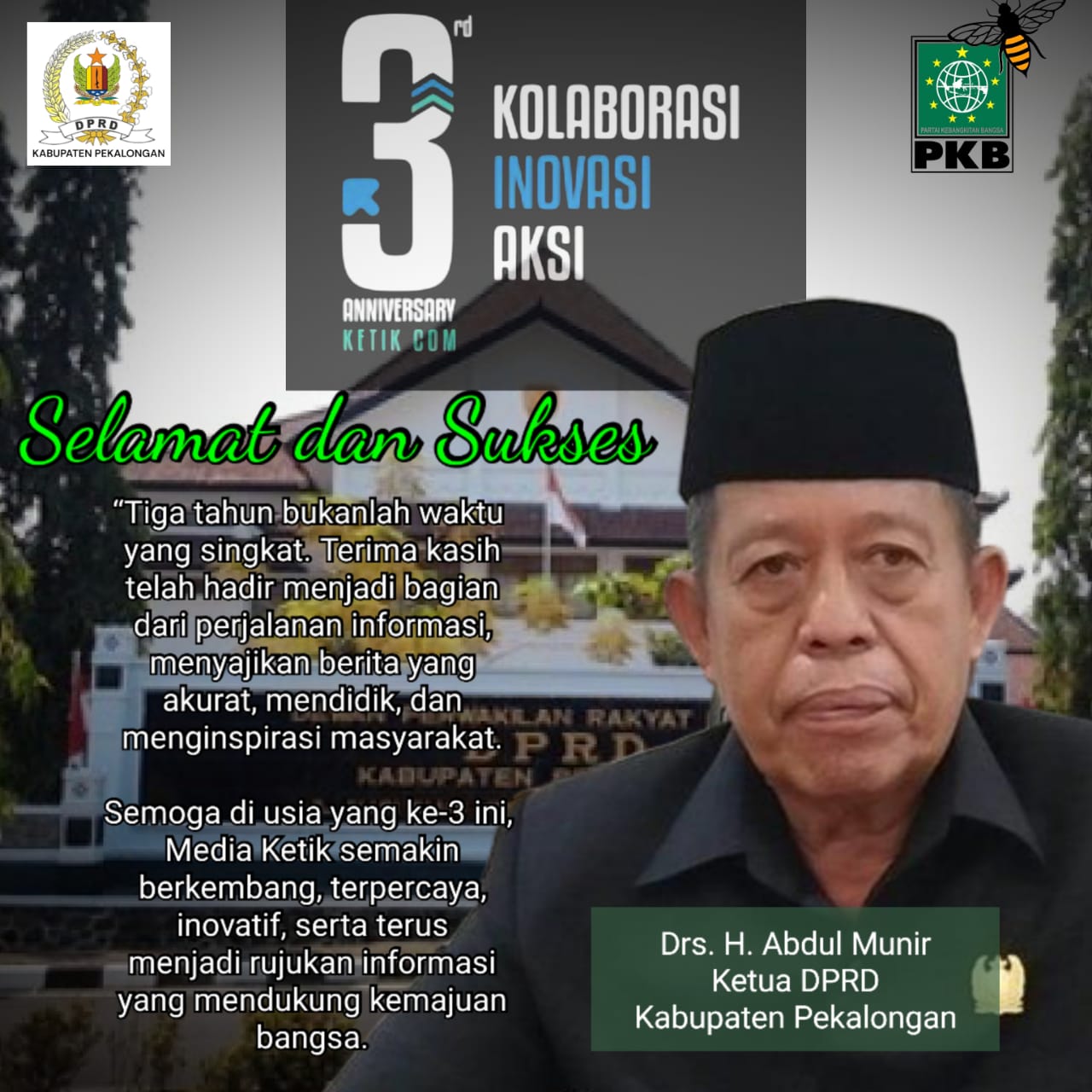 Ucapan HUT ke-3 Ketik.com 9-9-2025 oleh Drs. H. Abdul Munir