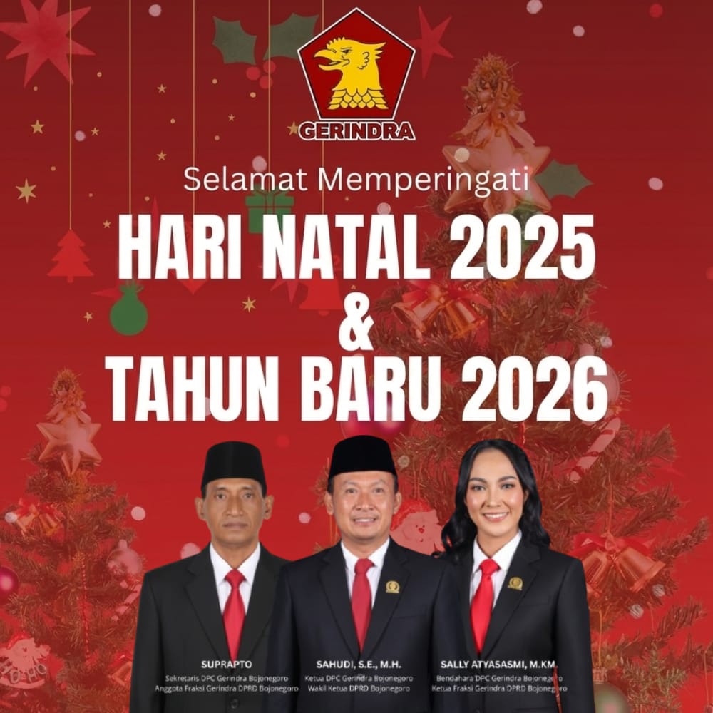 Ucapan Selamat Hari Natal 2025 dan Tahun Baru 2026 oleh Gerindra DPRD Bojonegoro