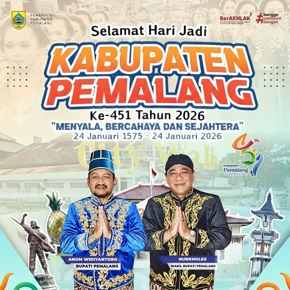 Iklan Display Ucapan Selamat Hari Jadi Kabupaten Pemalang ke 451 Tahun 2026 oleh Bupati dan Wakil Bupati Pemalang