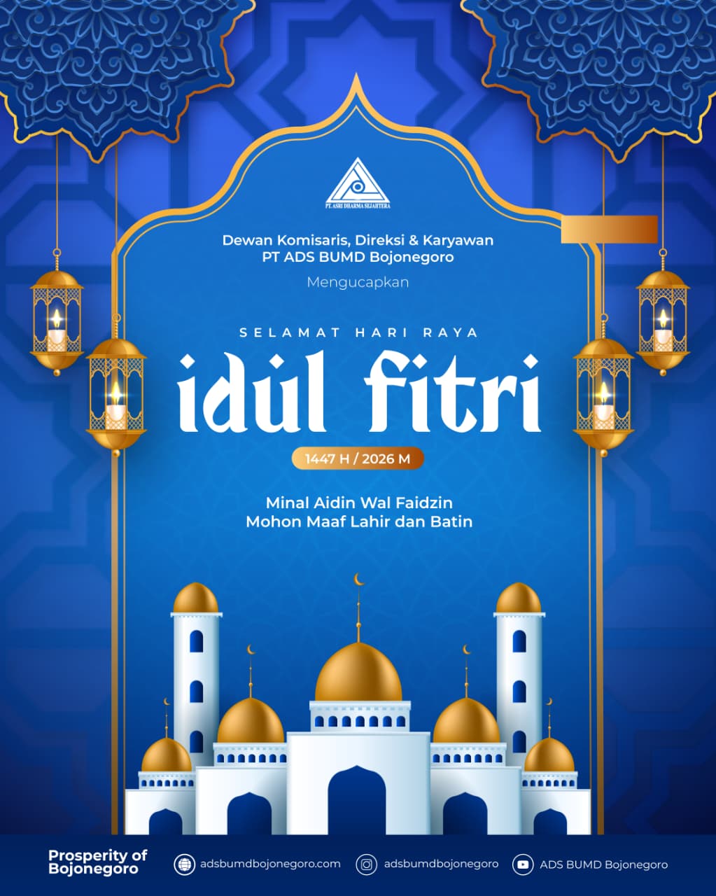 Ucapan Selamat Hari Raya Idul Fitri 1447H oleh Dewan Komisaris, Direksi dan Karyawan PT ADS BUMD Bojonegoro