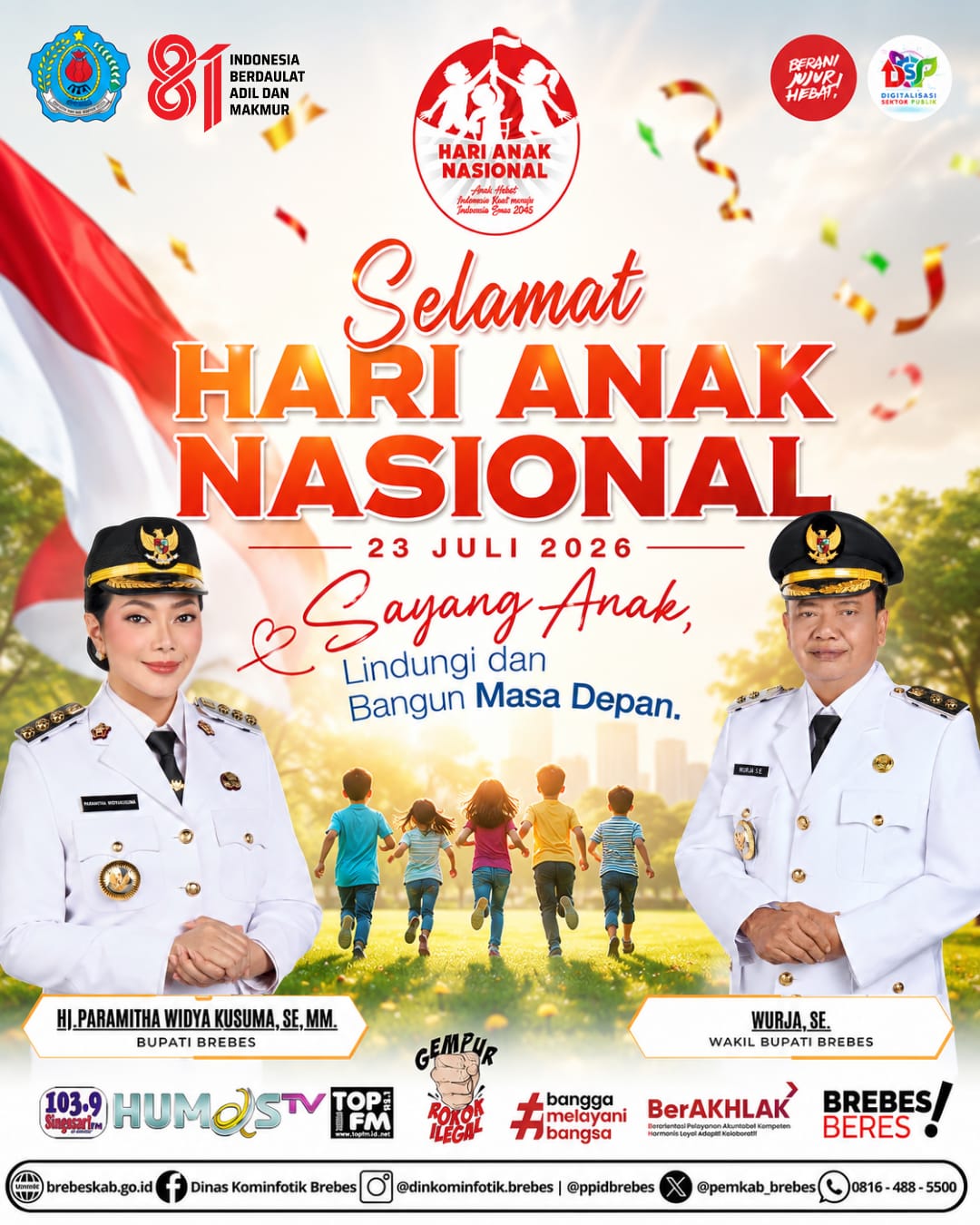Ucapan Selamat Hari Anak Nasional oleh Bupati dan Wakil Bupati Brebes