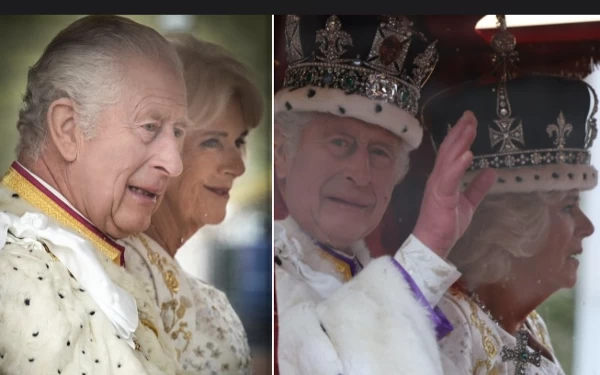Thumbnail Raja Charles dan Permaisuri sebelum dan sesudah memakai mahkota saat naik kereta kencana. (Foto: Asi Ryan MR/UK MOD)