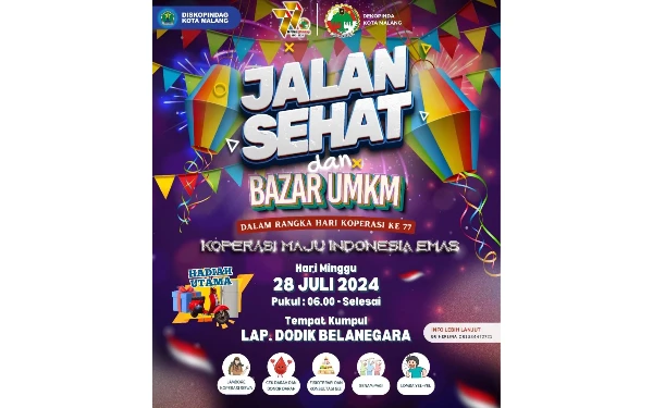 Dukung Perkembangan Koperasi, Diskopindag Kota Malang Gelar Jalan Sehat dan Bazar UMKM