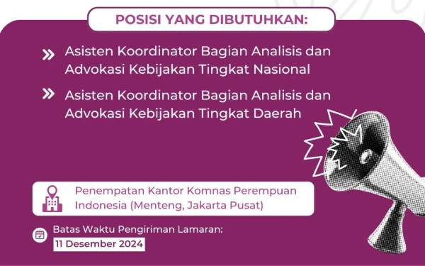 Komnas Perempuan Mencari Asisten Koordinator Bagian Analisis dan Advokasi Kebijakan, Simak Kualifikasinya!