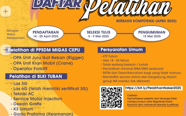 Thumbnail Berita - Disnakerin Tuban Buka Pelatihan Gratis, Cek Persyaratannya