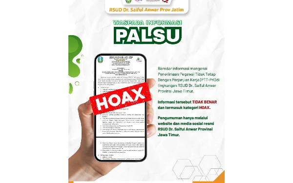 HOAKS! Beredar Pengumuman Penerimaan PTT-PK di RSSA Malang, Masyarakat Diminta Waspada