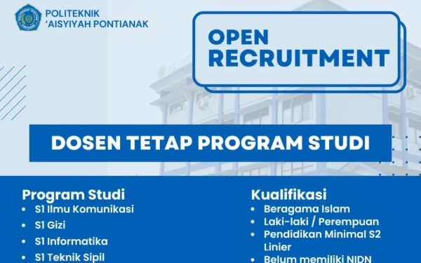 Thumbnail Berita - Politeknik 'Aisyiyah Pontianak Membuka Rekrutmen untuk Dosen Tetap, Intip Prodinya!
