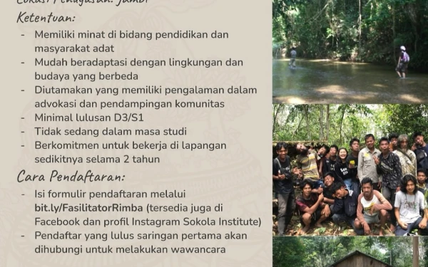 Thumbnail Berita - Sokola Institute Mencari Fasilitator untuk Pendampingan Pemuda Adat dan Sekolah Orang Rimba