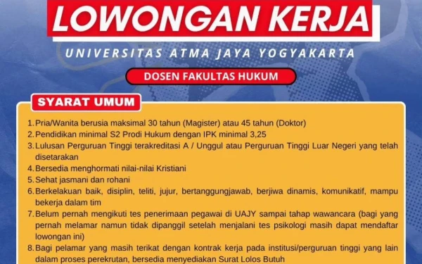Thumbnail Berita - Universitas Atma Jaya Yogyakarta Mencari Dosen untuk Fakultas Hukum, Ini Sayratnya!