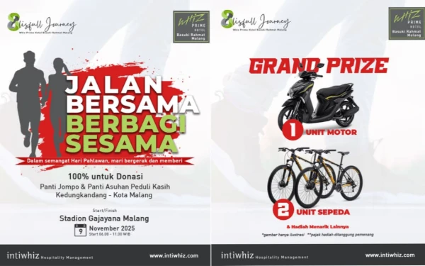 Thumbnail Berita - Rayakan HUT ke-8, Whiz Prime Malang Ajak Jalan Sehat Berhadiah Motor Sekaligus Beramal