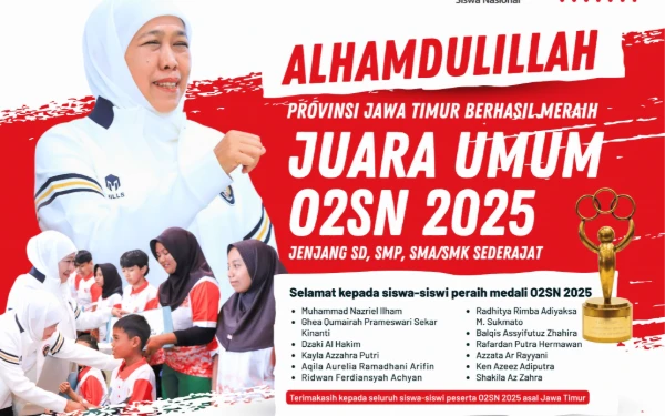 Thumbnail Berita - HEBAT! Juara Umum O2SN 2025, Gubernur Khofifah Buktikan Ekosistem Pendidikan dan Olahraga Jatim Terbaik