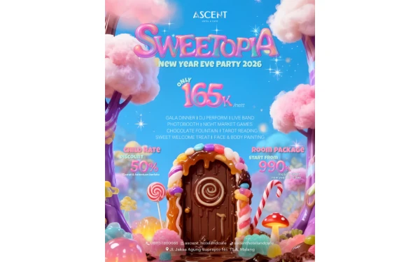Thumbnail Berita - Ascent Hotel & Cafe Malang Gelar "Sweetopia - New Year's Eve Party 2026", Siap Pesta Tahun Baru Penuh Warna dan Ceria