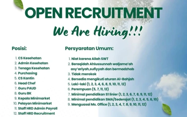 Thumbnail Berita - Ponpes Al Bahjah Cabang I Cirebon Buka Lowongan Pekerjaan, Ini Posisinya!