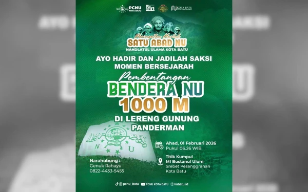 Thumbnail Berita - 1 Abad NU, Bendera Raksasa 1.000 Meter Bakal Selimuti Gunung Panderman Kota Batu