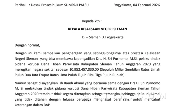 Thumbnail Berita - Sumpah Palsu di Sidang Korupsi Sleman: Aktivis Desak Kejaksaan Seret Aktor Intelektual