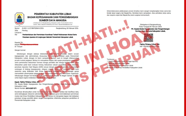 Thumbnail Berita - BKPSDM Lebak Tegaskan Surat Panggilan Mutasi ke Sekolah-Sekolah Hoaks