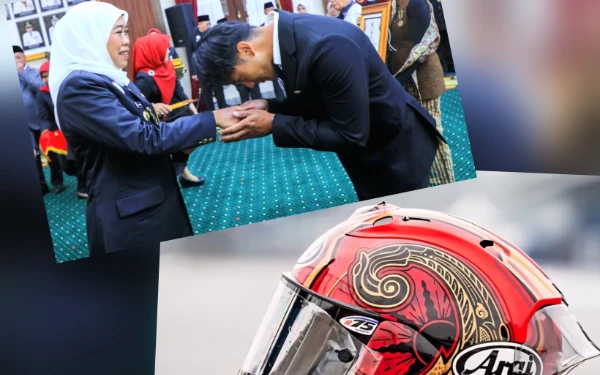 Thumbnail Berita - Dimulai dari Thailand! Helm "Jatim Gerbang Baru Nusantara" Mario Aji Mendunia, Bangganya Gubernur Khofifah