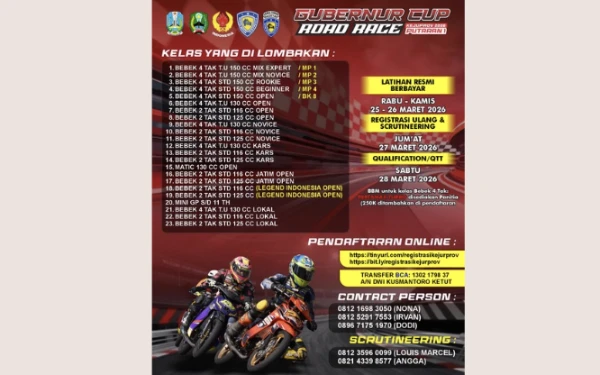 Foto Kejurprov Road Race IMI Jatim 2026 Gubernur Cup seri perdana siap digelar di Sirkuit Parang Magetan mulai hari ini sampai besok, Sabtu-Minggu 28-29 Maret 2026. (Foto: IMI Magetan)