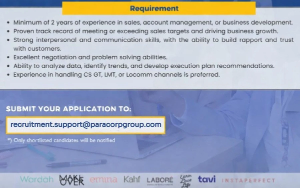 Foto persyaratan pendaftar Customer Business Development (foto: Tangkapan Layar Instagram @paragoncorp)