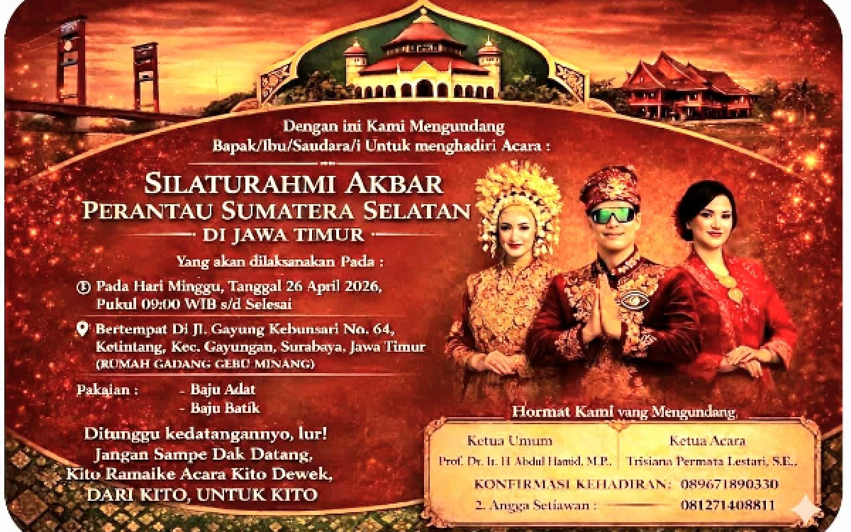 Thumbnail Perantau asal Sumsel di Jatim Merapat! Kangen Kampung Halaman? Ayo Hadir di Silaturahmi Akbar "Dari Kito untuk Kito"