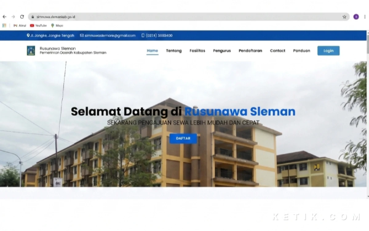 Foto Tampilan antarmuka (interface) situs SIMRUWA (Sistem Informasi Manajemen Rusunawa) milik Pemkab Sleman. Platform ini menjadi tonggak transformasi UPTD Rusunawa Sleman dalam menyederhanakan proses pendaftaran, pemantauan antrean unit secara real-time, hingga sistem pengaduan penghuni yang lebih transparan dan akuntabel. (Foto: Fajar R/Ketik.com)