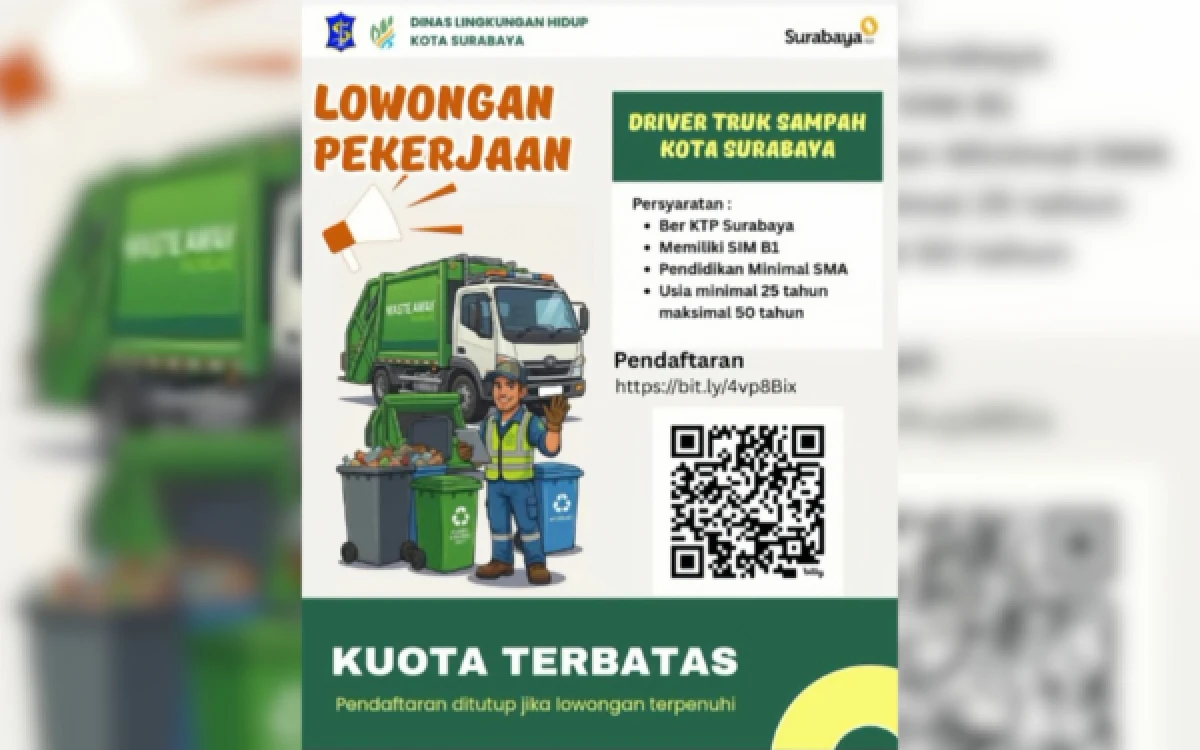 Thumbnail Berita - Kuota Terbatas, DLH Surabaya Buka Lowongan Driver Truk Sampah Bagi Warga Lokal