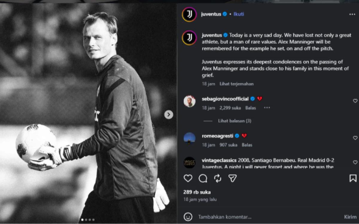 Foto Ungkapan Bela sungkawa dari Offical Tim Juventus (Instagram: Juventus)