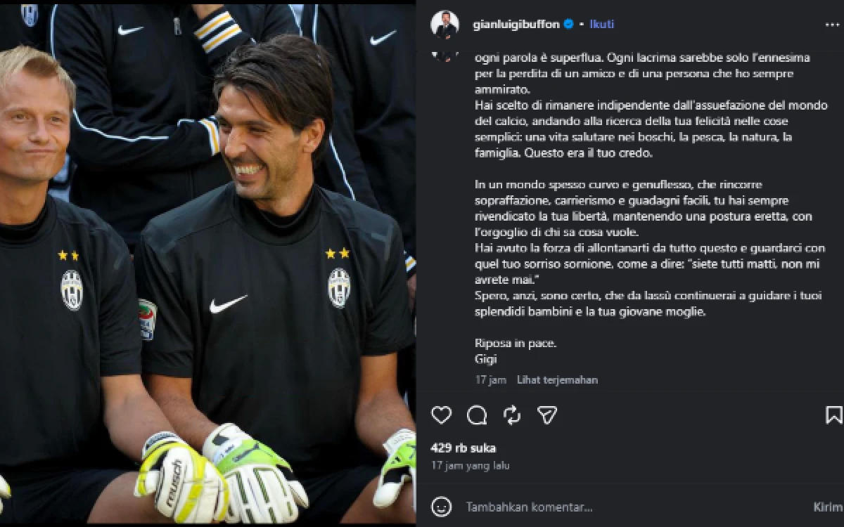 Foto Ungkapan bela sungkawa dari Gianluigi Buffon (Instagram: Gianluigi Buffon)