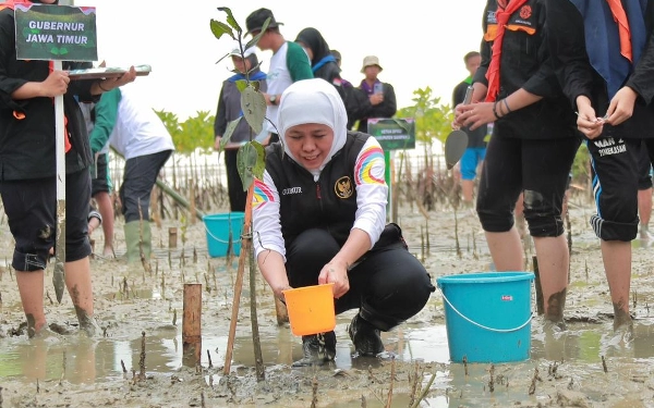 Tanam 5.750 Bibit Mangrove, Gubernur Khofifah Gaungkan Sedekah Oksigen