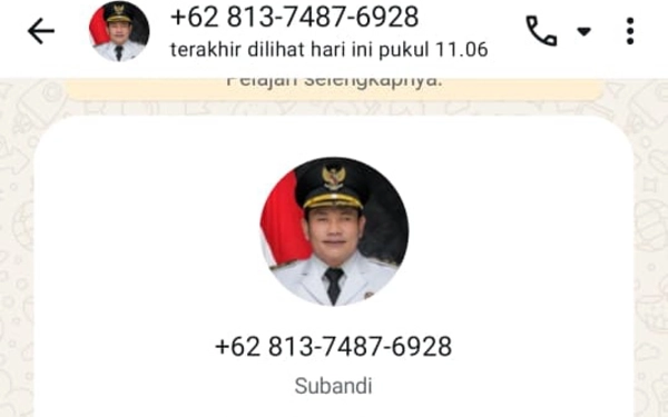 Thumbnail Berita - Nama Bupati Subandi Dicatut Penipu, Minta Transfer Rp 50 Juta