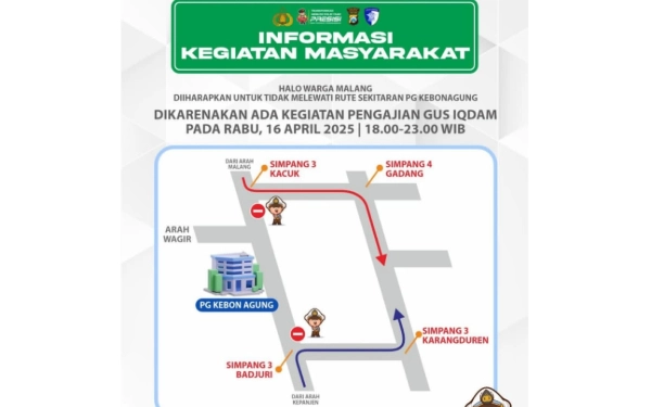 Thumbnail Berita - Ada Pengajian Gus Iqdam, Arus Lalu Lintas di PG Kebonagung Kabupaten Malang Dialihkan