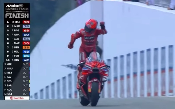 Thumbnail Berita - Marquez Rayakan Kemenangan GP Jerman dengan Selebrasi Aura Farming Pacu Jalur