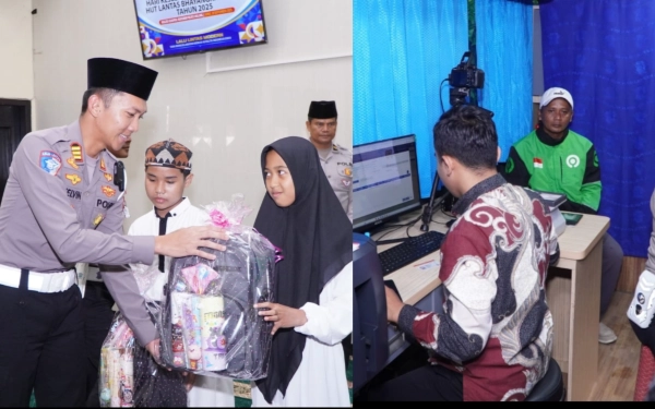 Thumbnail Berita - HUT Ke-70 Lantas, Polres Malang Bahagiakan Anak Yatim dan Driver Ojol