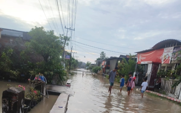 Thumbnail Kali Lamong di Gresik Meluap, Banjir Rendam Kecamatan Balongpanggang dan Benjeng