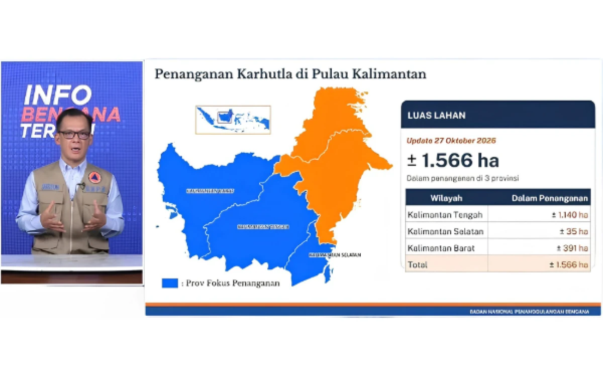 Thumbnail Berita - BNPB: Luas Karhutla di Sumatera Tinggal 23 Hektare, Kalimantan Masih 1.566 Hektare