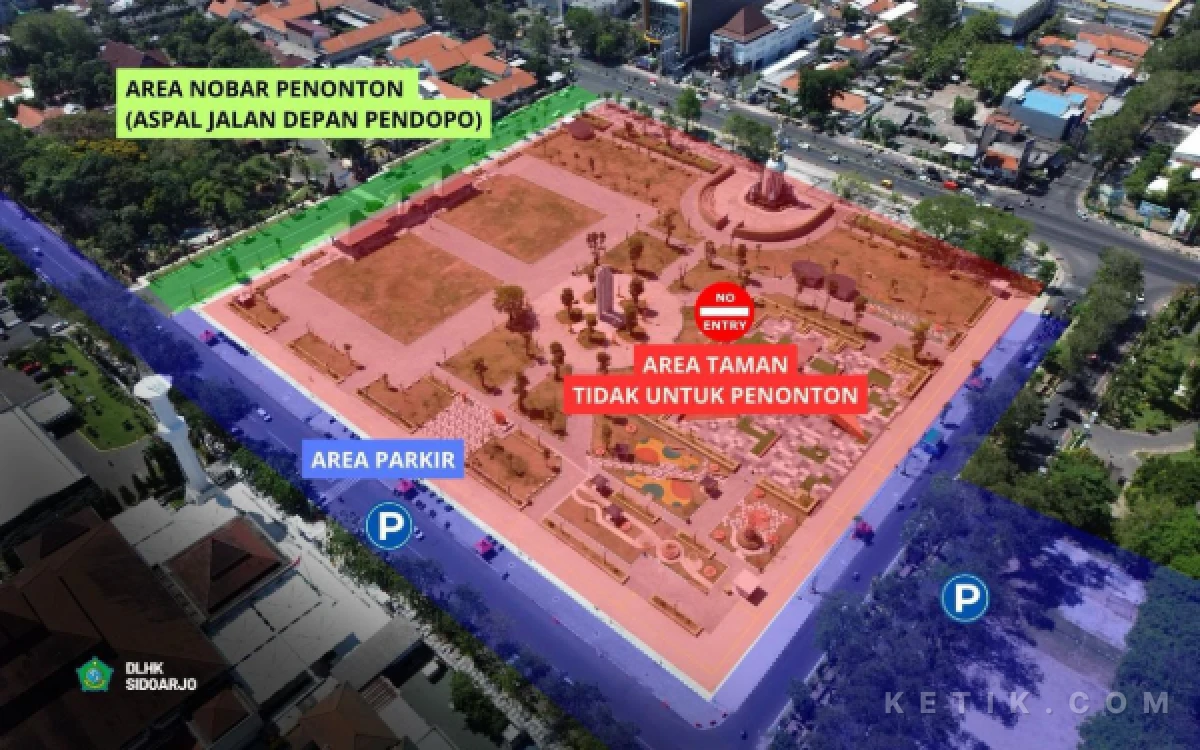 Foto Petunjuk bahwa area dalam Alun-Alun Sidoarjo bukan tempat penonton Nobar Final Piala Dunia 2026. (Foto: Kominfo Sidoarjo)